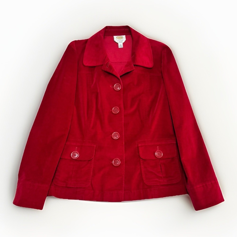 Talbots Women's‎ Red Velvet Jacket Shacket Sz 18 Career Holiday Buttons Stretch